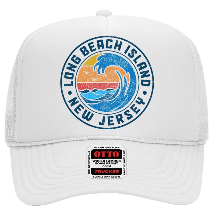 Long Beach Island New Jersey Lbi Vintage High Crown Mesh Trucker Hat