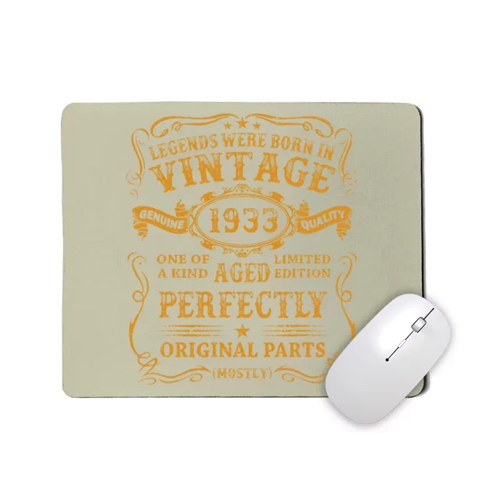 Legends Born In 1933 Vintage 90th Birthday 90 Years Old Gift Mousepad