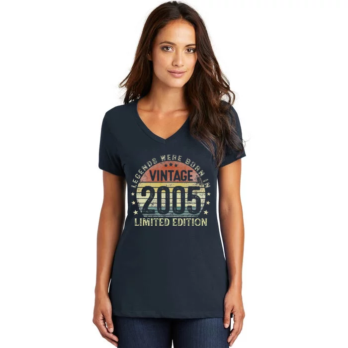 Legends Born In 2005 Vintage 18th Birthday 18 Years Old Women's V-Neck T-Shirt