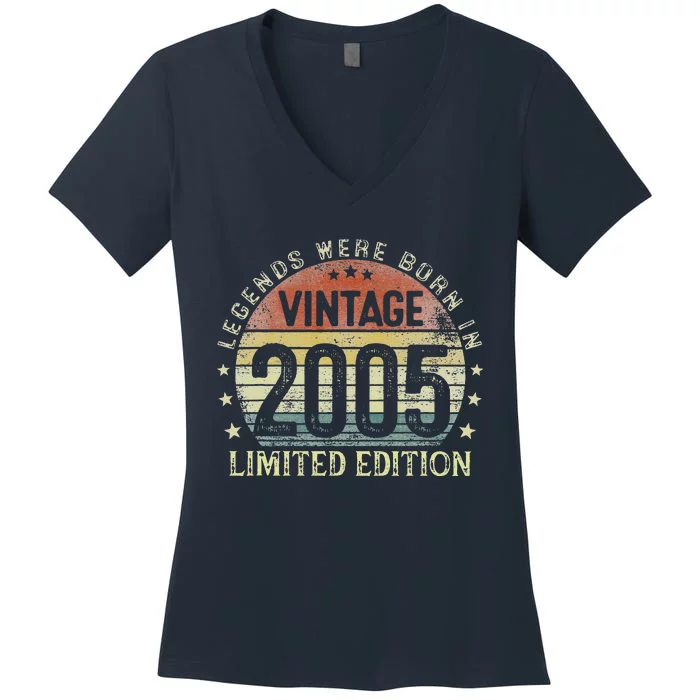 Legends Born In 2005 Vintage 18th Birthday 18 Years Old Women's V-Neck T-Shirt