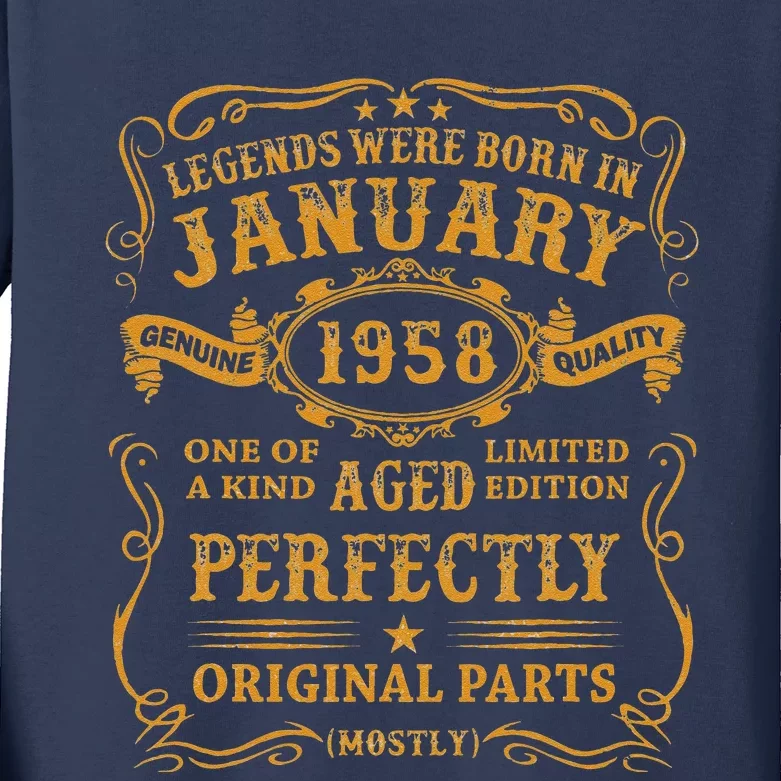 Legends Born In January 1958 65 Year Old 65th Birthday Gifts Kids Long Sleeve Shirt