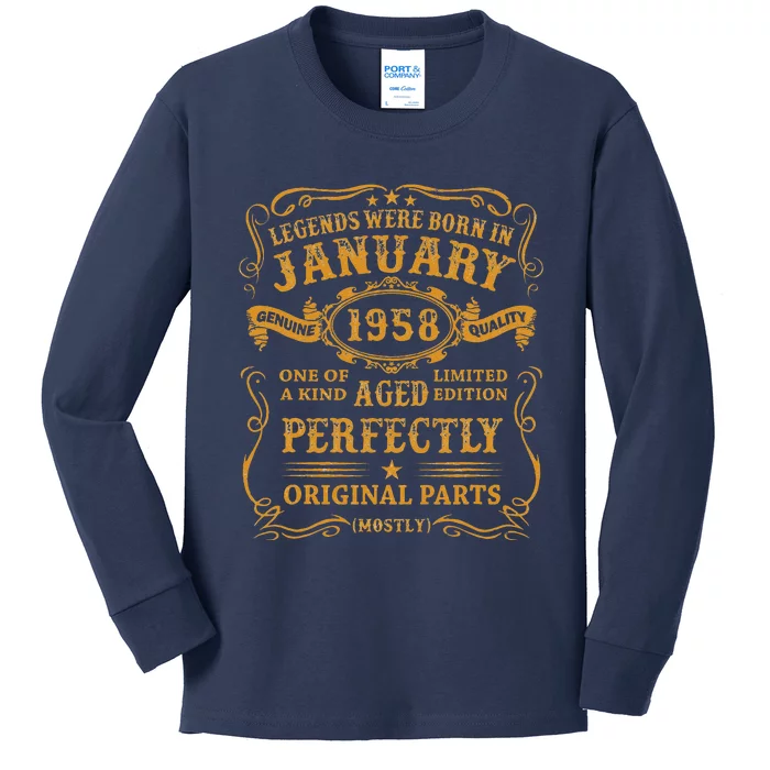 Legends Born In January 1958 65 Year Old 65th Birthday Gifts Kids Long Sleeve Shirt