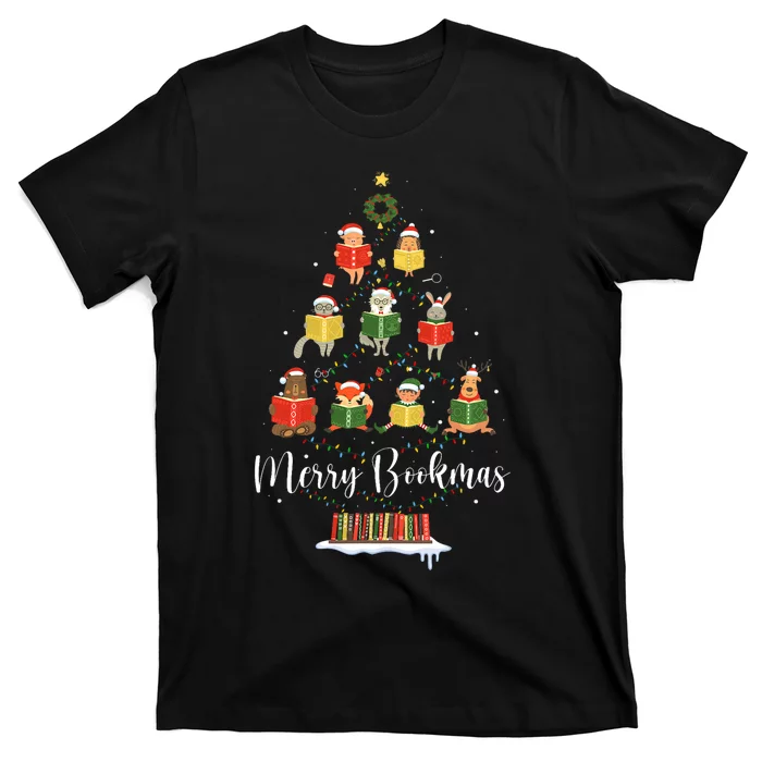 Librarian Book Lover Books Christmas Tree Merry Bookmas Xmas T-Shirt