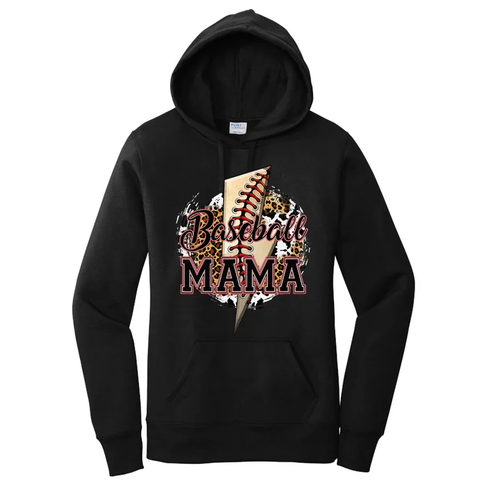 Leopard Baseball Lightning Bolt Sport Mom Mother's Day Women's Pullover Hoodie