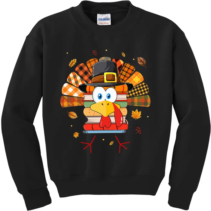 Librarian Book Lover Reader Funny Turkey Thanksgiving Fall Kids Sweatshirt