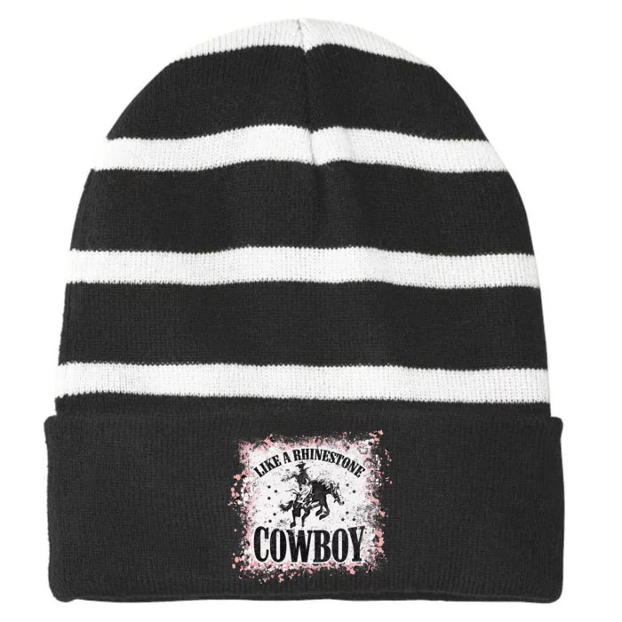 Leopard Bleached Like A Rhinestone Cowboy Horseback Striped Beanie with Solid Band