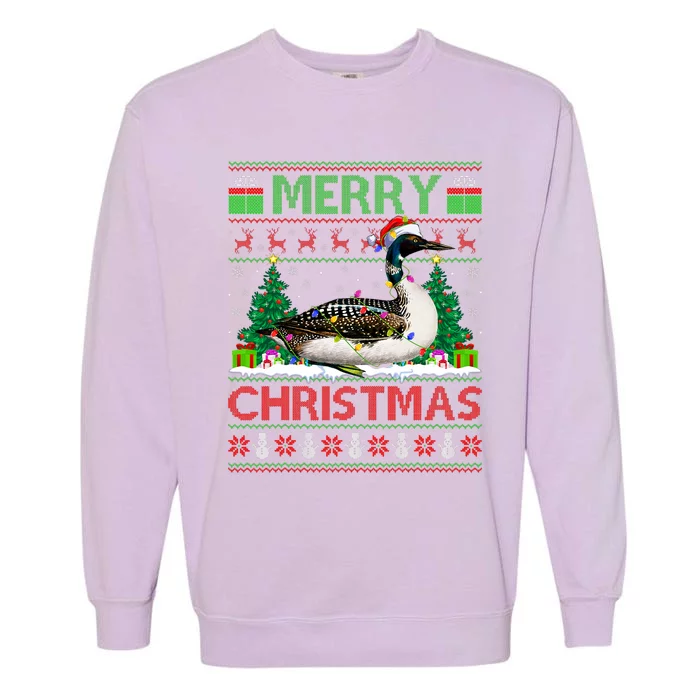 Loon Bird Lover Xmas Lighting Santa Ugly Loon Christmas Garment-Dyed Sweatshirt