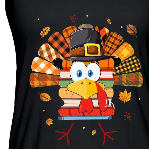 Librarian Book Lover Reader Funny Turkey Thanksgiving Fall Ladies Essential Flowy Tank