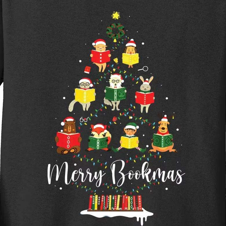 Librarian Book Lover Books Christmas Tree Merry Bookmas Xmas Kids Long Sleeve Shirt