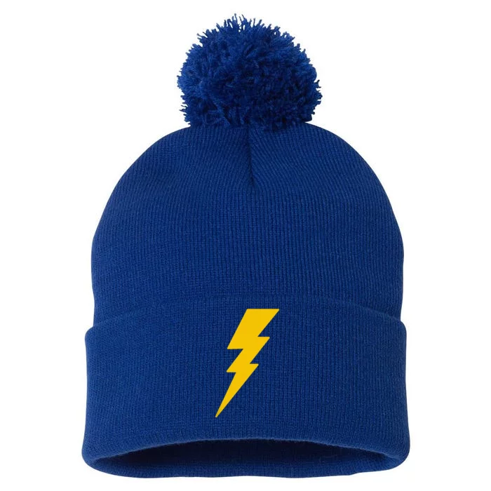 Lightning Bolt Pom Pom 12in Knit Beanie