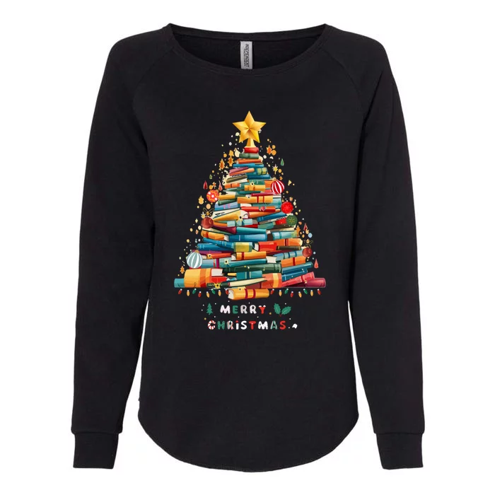 Library Book Lover Teacher Christmas Tree Made Of Books Gift Womens California Wash Sweatshirt