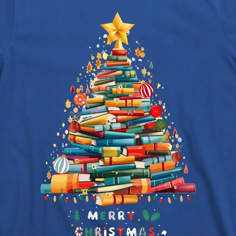 Library Book Lover Teacher Christmas Tree Made Of Books Gift T-Shirt