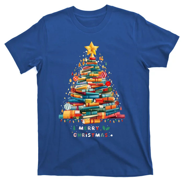 Library Book Lover Teacher Christmas Tree Made Of Books Gift T-Shirt