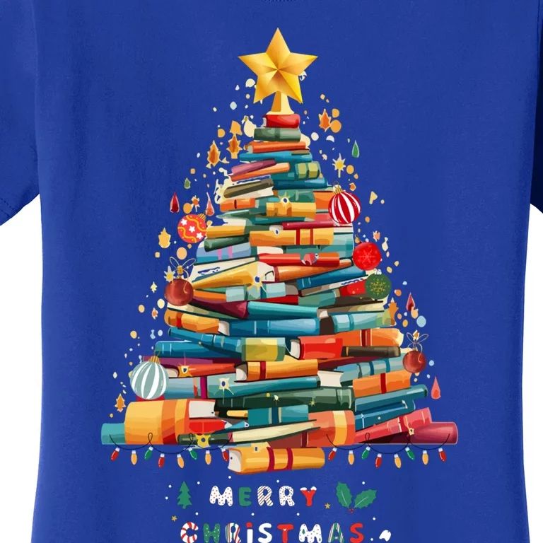 Library Book Lover Teacher Christmas Tree Made Of Books Gift Women's T-Shirt