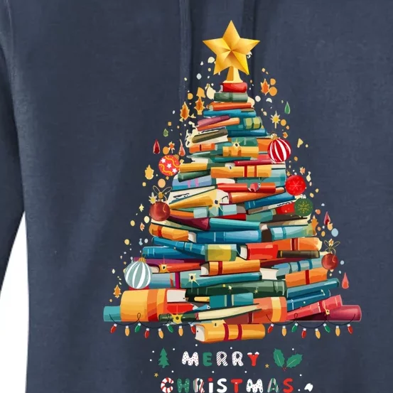 Library Book Lover Teacher Christmas Tree Made Of Books Gift Women's Pullover Hoodie