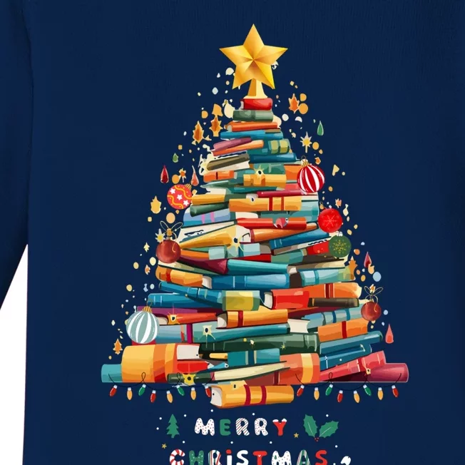 Library Book Lover Teacher Christmas Tree Made Of Books Gift Baby Long Sleeve Bodysuit