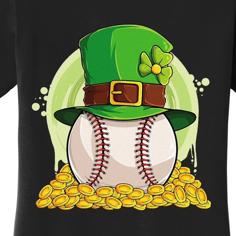 Lucky Baseball Leprechaun Hat Pile Golden Coins Women's T-Shirt