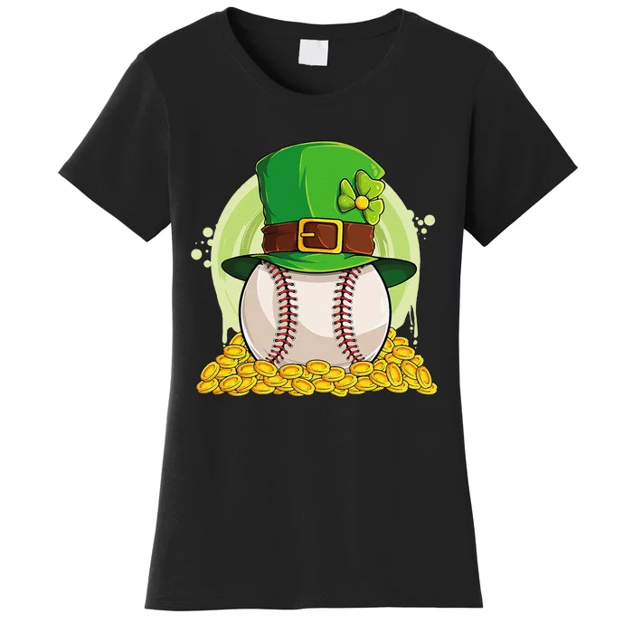 Lucky Baseball Leprechaun Hat Pile Golden Coins Women's T-Shirt