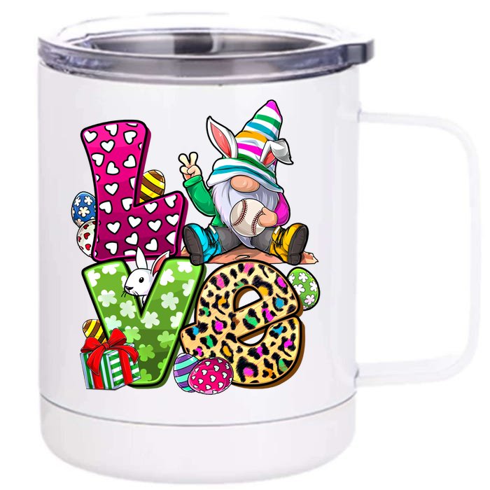 Love Baseball Life Bunny Easter Gnome Egg Hunting Basket Gift Front & Back 12oz Stainless Steel Tumbler Cup