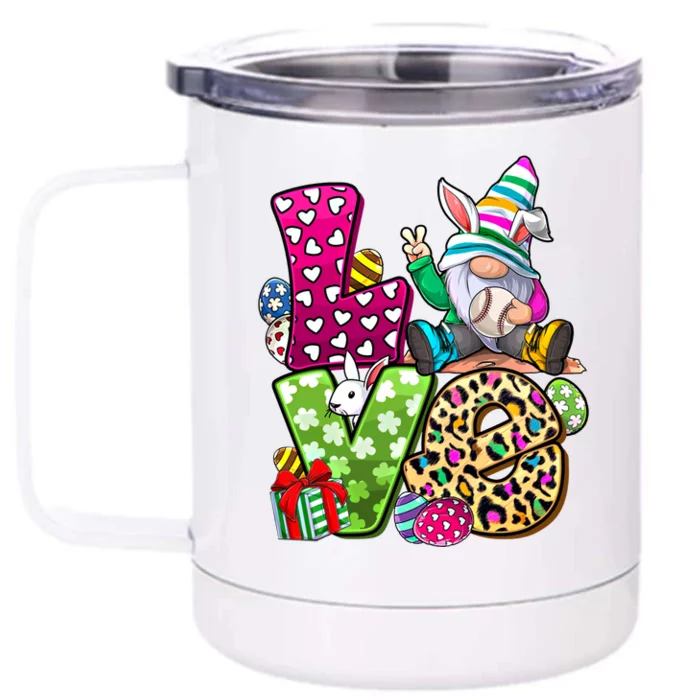 Love Baseball Life Bunny Easter Gnome Egg Hunting Basket Gift Front & Back 12oz Stainless Steel Tumbler Cup