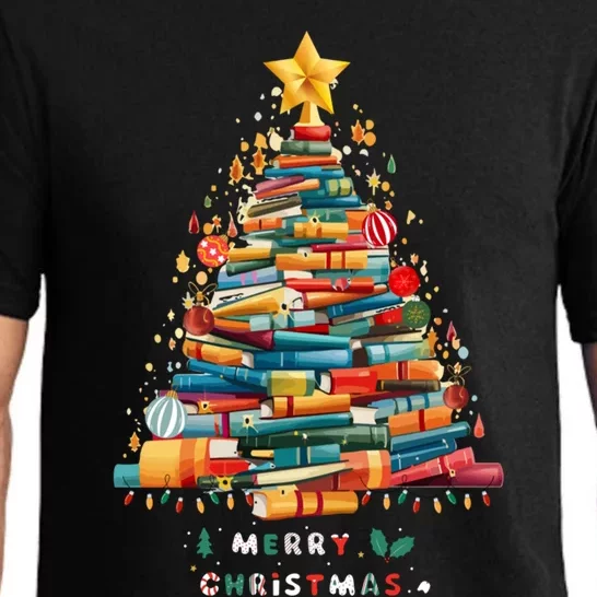 Library Book Lover Teacher Christmas Tree Made Of Books Gift Pajama Set