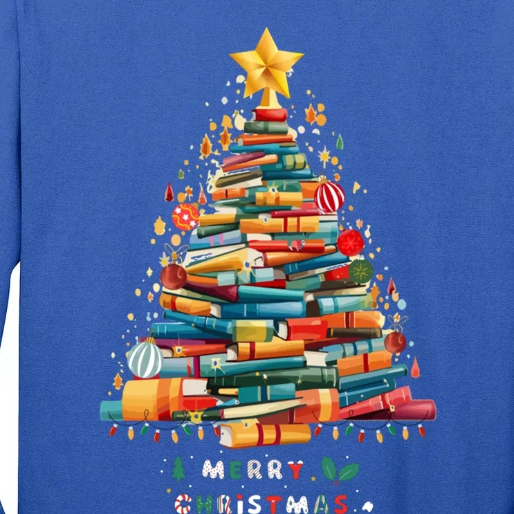 Library Book Lover Teacher Christmas Tree Made Of Books Gift Tall Long Sleeve T-Shirt