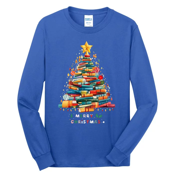 Library Book Lover Teacher Christmas Tree Made Of Books Gift Tall Long Sleeve T-Shirt