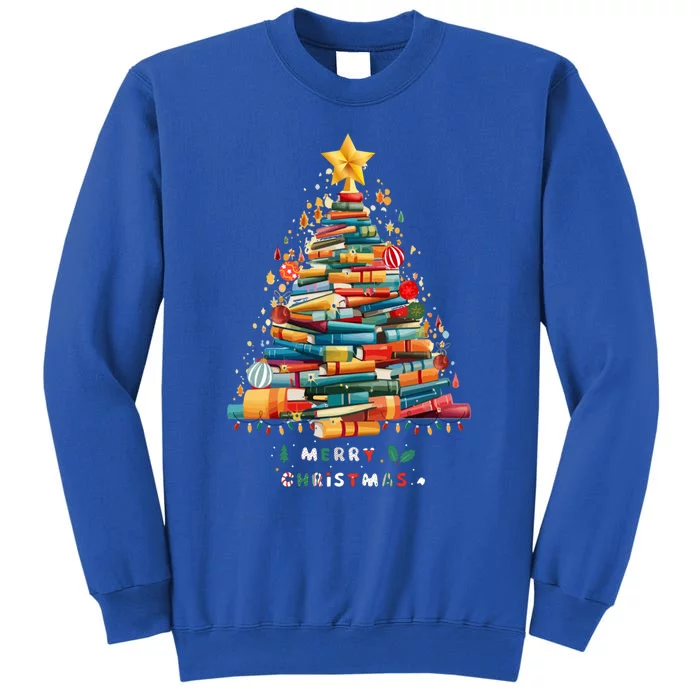 Library Book Lover Teacher Christmas Tree Made Of Books Gift Tall Sweatshirt