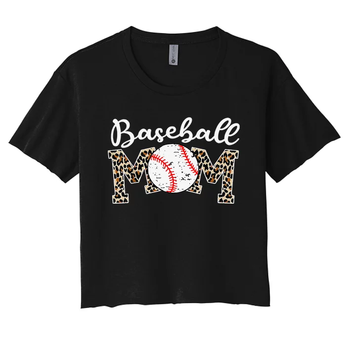 Leopard Baseball Mom Life Game Day Mothers Day Women's Crop Top Tee