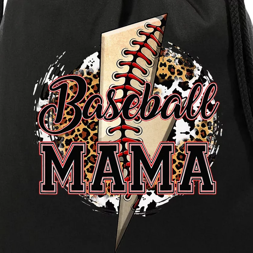 Leopard Baseball Mama Lightning Bolt Sport Mom Mother's Day Drawstring Bag