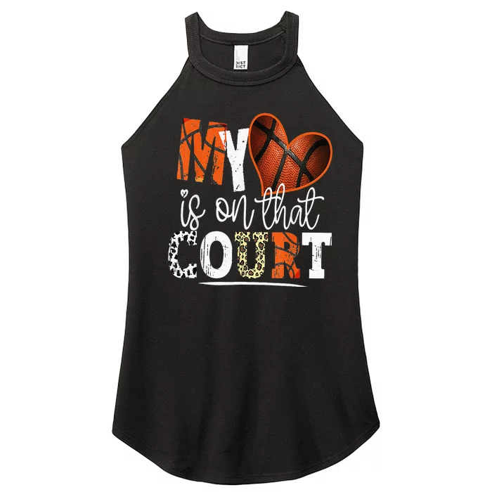 Leopard Basketball Mom My Heart is on That Court Basketball Women’s Perfect Tri Rocker Tank