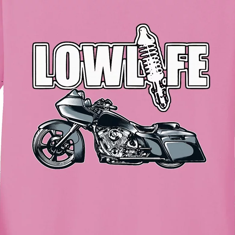 Lowlife Bagger Motorcycle . Chicano Vicla Lowrider Bikes Kids Long Sleeve Shirt