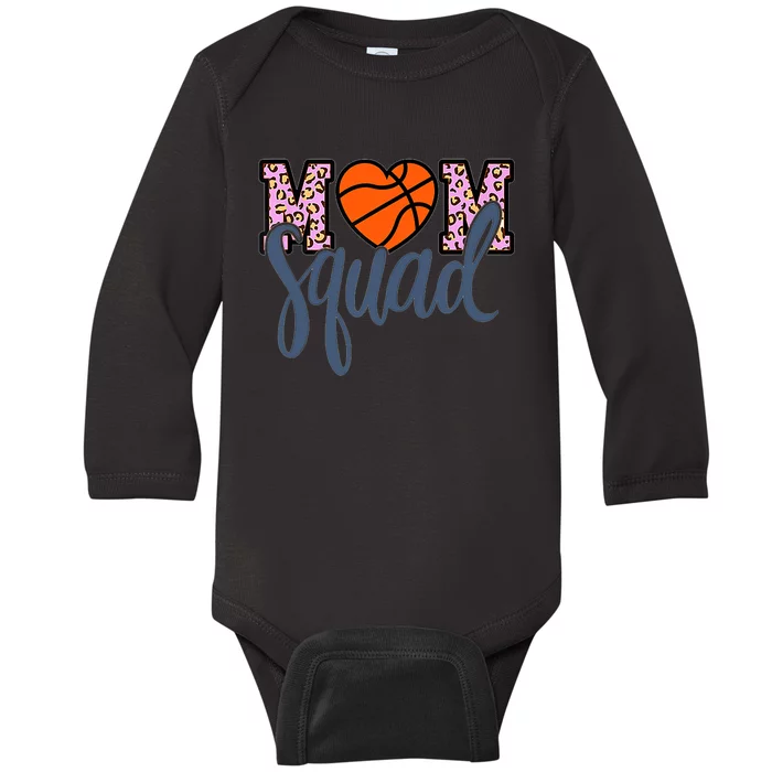 Leopard Basketball Mom Squad Basketball Mother's Day Baby Long Sleeve Bodysuit