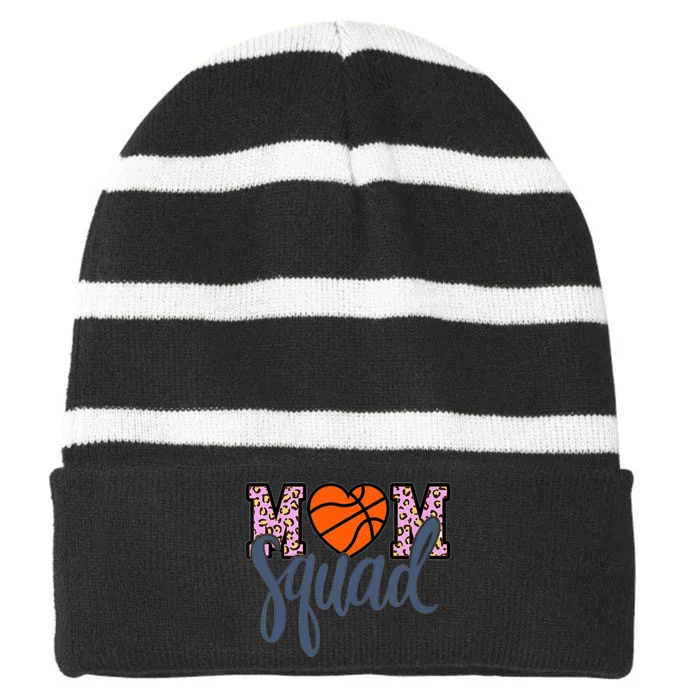 Leopard Basketball Mom Squad Basketball Mother's Day Striped Beanie with Solid Band