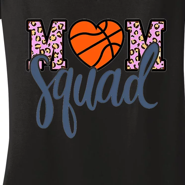 Leopard Basketball Mom Squad Basketball Mother's Day Women's V-Neck T-Shirt