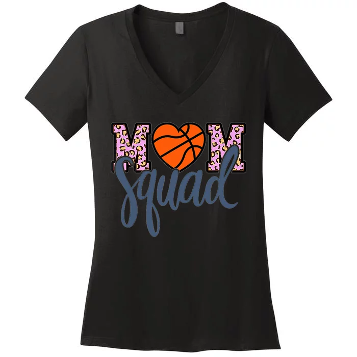 Leopard Basketball Mom Squad Basketball Mother's Day Women's V-Neck T-Shirt