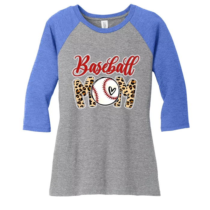 Leopard Baseball Mom Life Game Day Mama Mothers Day Gift Women's Tri-Blend 3/4-Sleeve Raglan Shirt