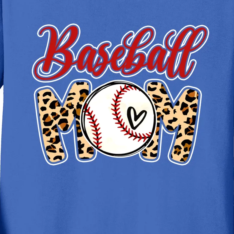 Leopard Baseball Mom Life Game Day Mama Mothers Day Gift Kids Long Sleeve Shirt