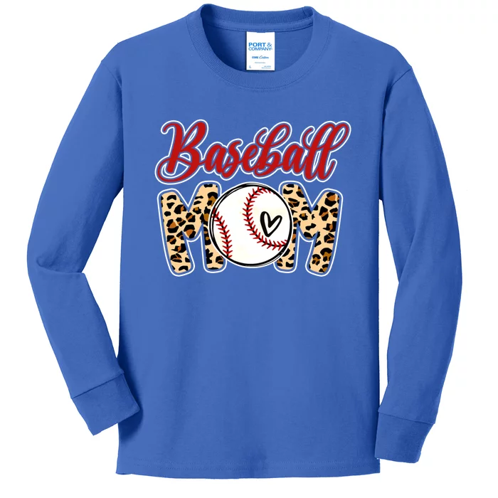 Leopard Baseball Mom Life Game Day Mama Mothers Day Gift Kids Long Sleeve Shirt