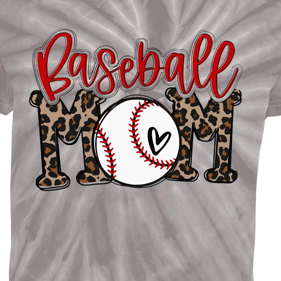 Leopard Baseball Mom Game Day Vibes T Ball Mom Mothers Day Kids Tie-Dye T-Shirt