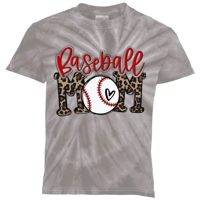 Leopard Baseball Mom Game Day Vibes T Ball Mom Mothers Day Kids Tie-Dye T-Shirt