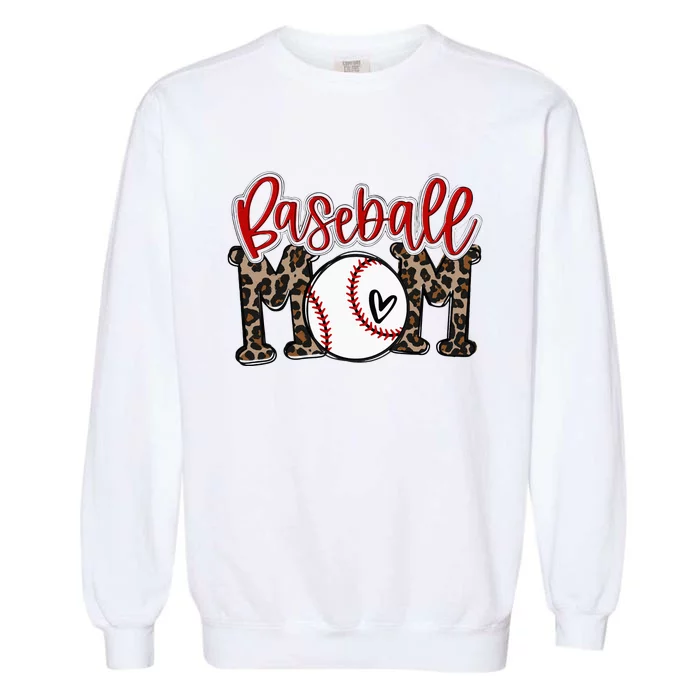 Leopard Baseball Mom Game Day Vibes T Ball Mom Mothers Day Garment-Dyed Sweatshirt