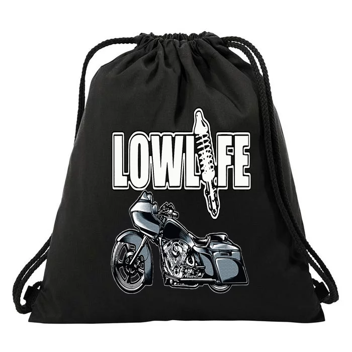 Lowlife Bagger Motorcycle . Chicano Vicla Lowrider Bikes Drawstring Bag