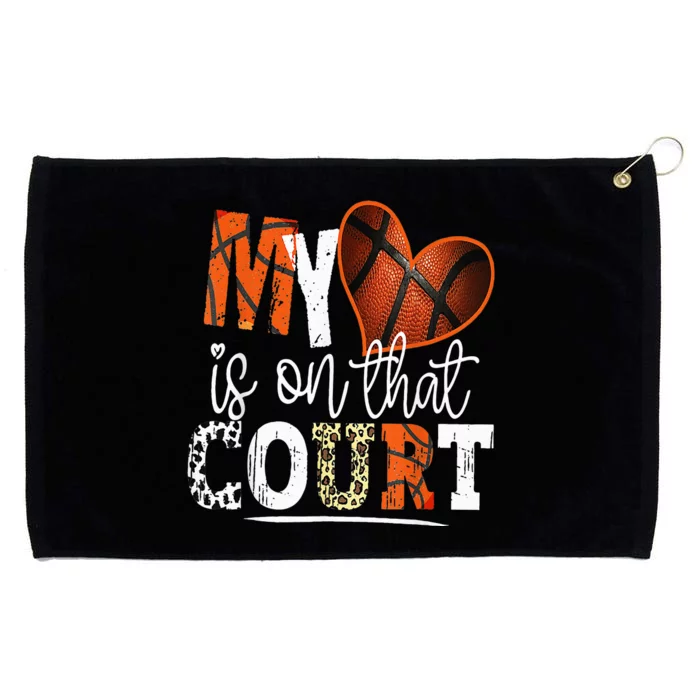 Leopard Basketball Mom My Heart Is On That Court Basketball Grommeted Golf Towel