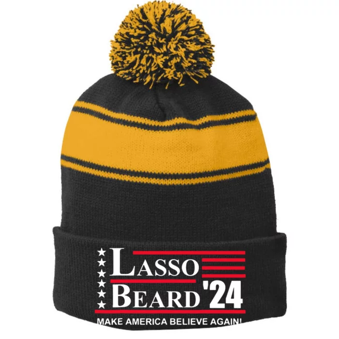 Lasso Beard Make America Believe Again Stripe Pom Pom Beanie