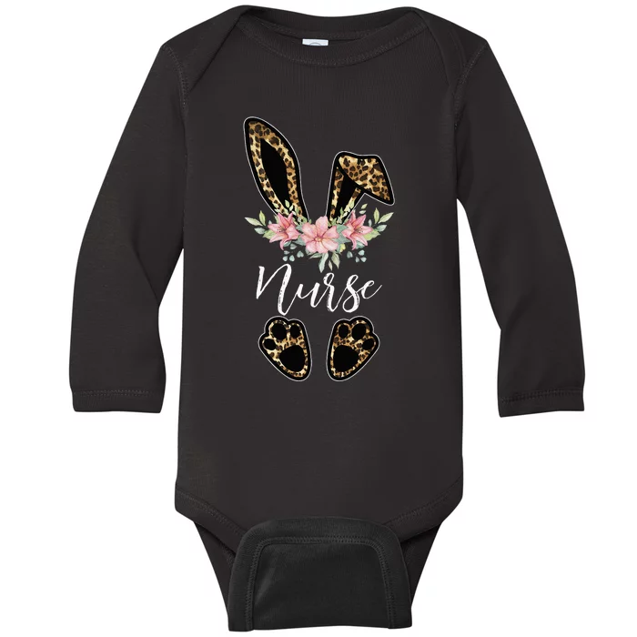 Leopard Bunny Nurse Happy Easter Day Nurse Life Baby Long Sleeve Bodysuit