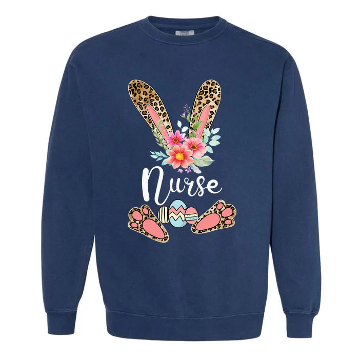 Leopard Bunny Nurse Happy Easter Day Nurse Life Garment-Dyed Sweatshirt