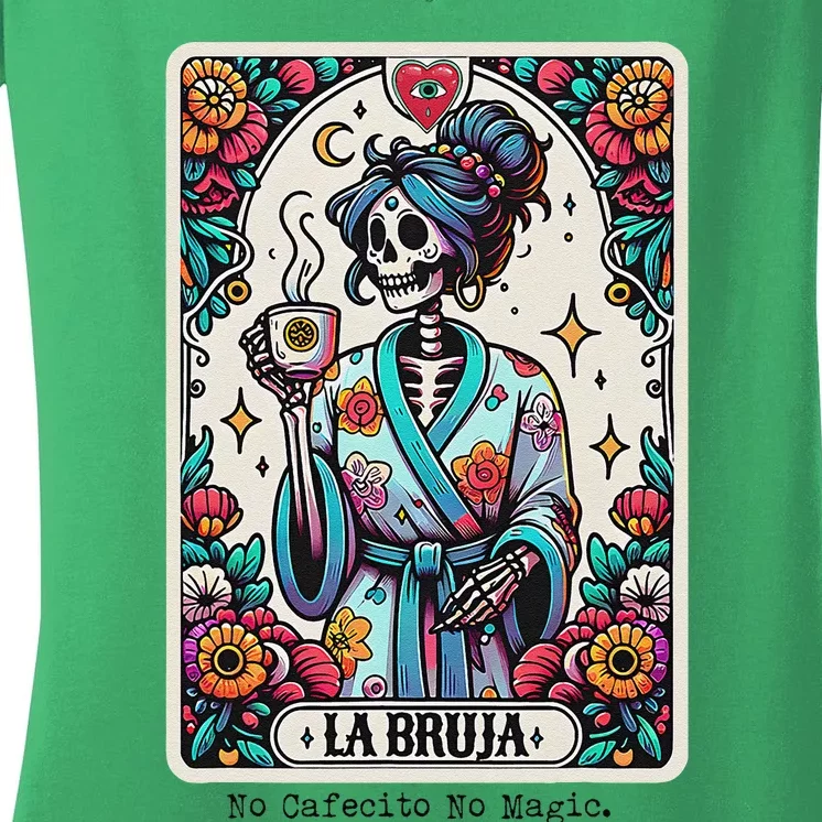 La Bruja No Cafecito No Magic Skeleton Women's V-Neck T-Shirt