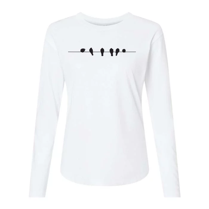 Little Birds On The Cable Wire Womens Cotton Relaxed Long Sleeve T-Shirt