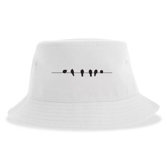 Little Birds On The Cable Wire Sustainable Bucket Hat